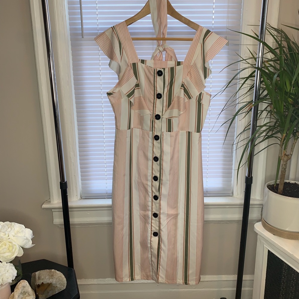 Button Front Ruffle Striped Dress - Picture 3 of 3